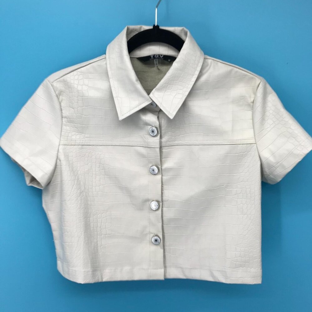 NWOT TOV Los Angeles Womens Ivory Vegan Leather Reptile Cropped Jacket 38 S/M